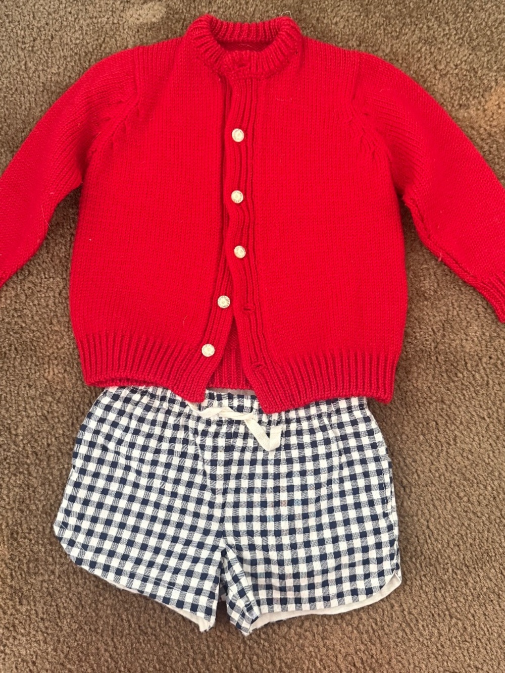 Beautiful vintage red sweater and gingham shorts